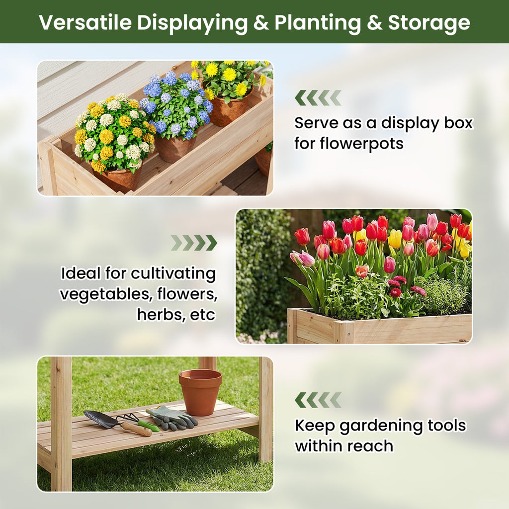Wooden Raised Garden Bed with Legs and Storage Shelf - 30 Inches