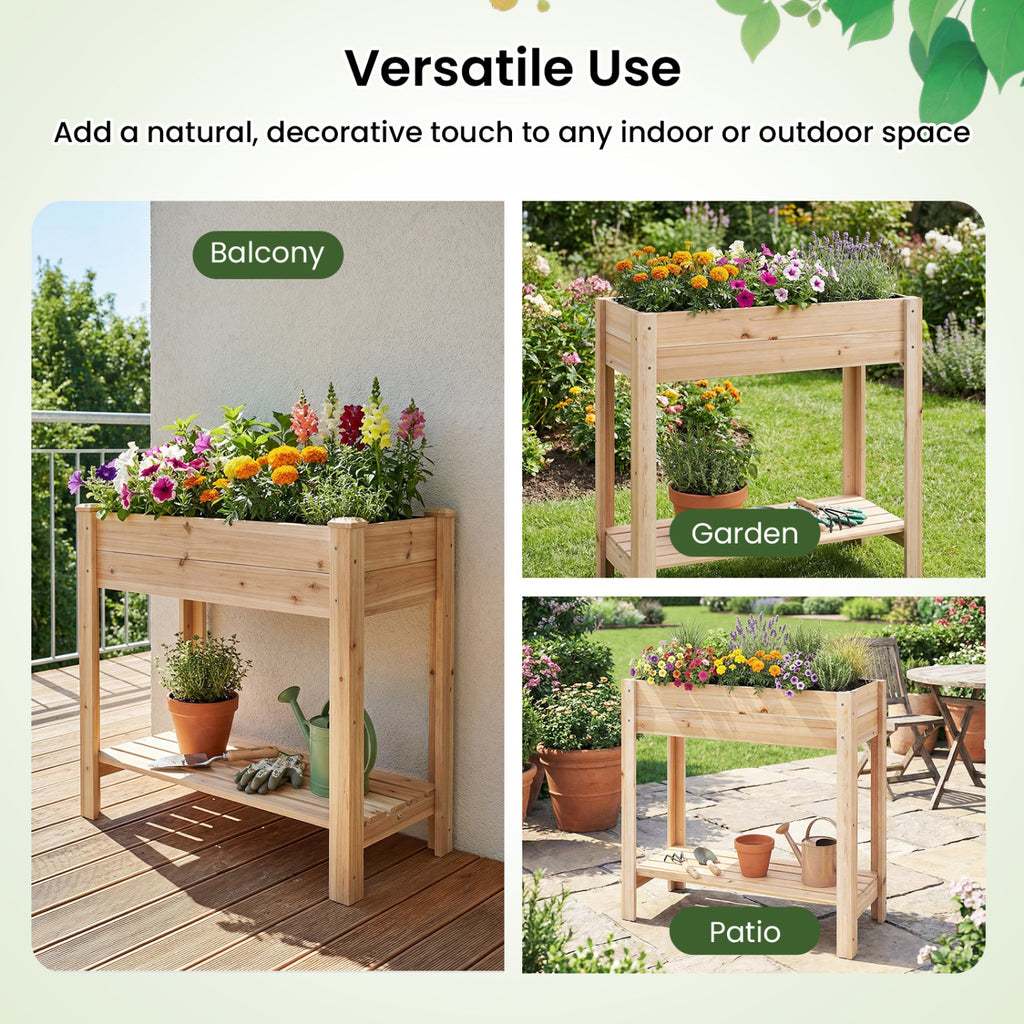 Wooden Raised Garden Bed with Legs and Storage Shelf - 30 Inches
