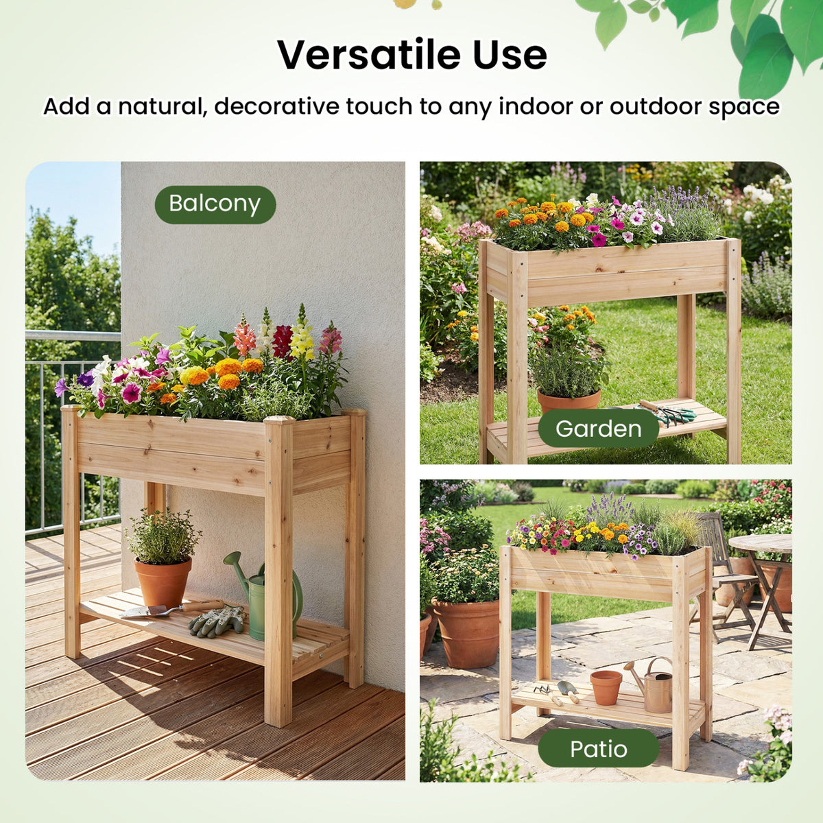 Wooden Raised Garden Bed with Legs and Storage Shelf - 30 Inches