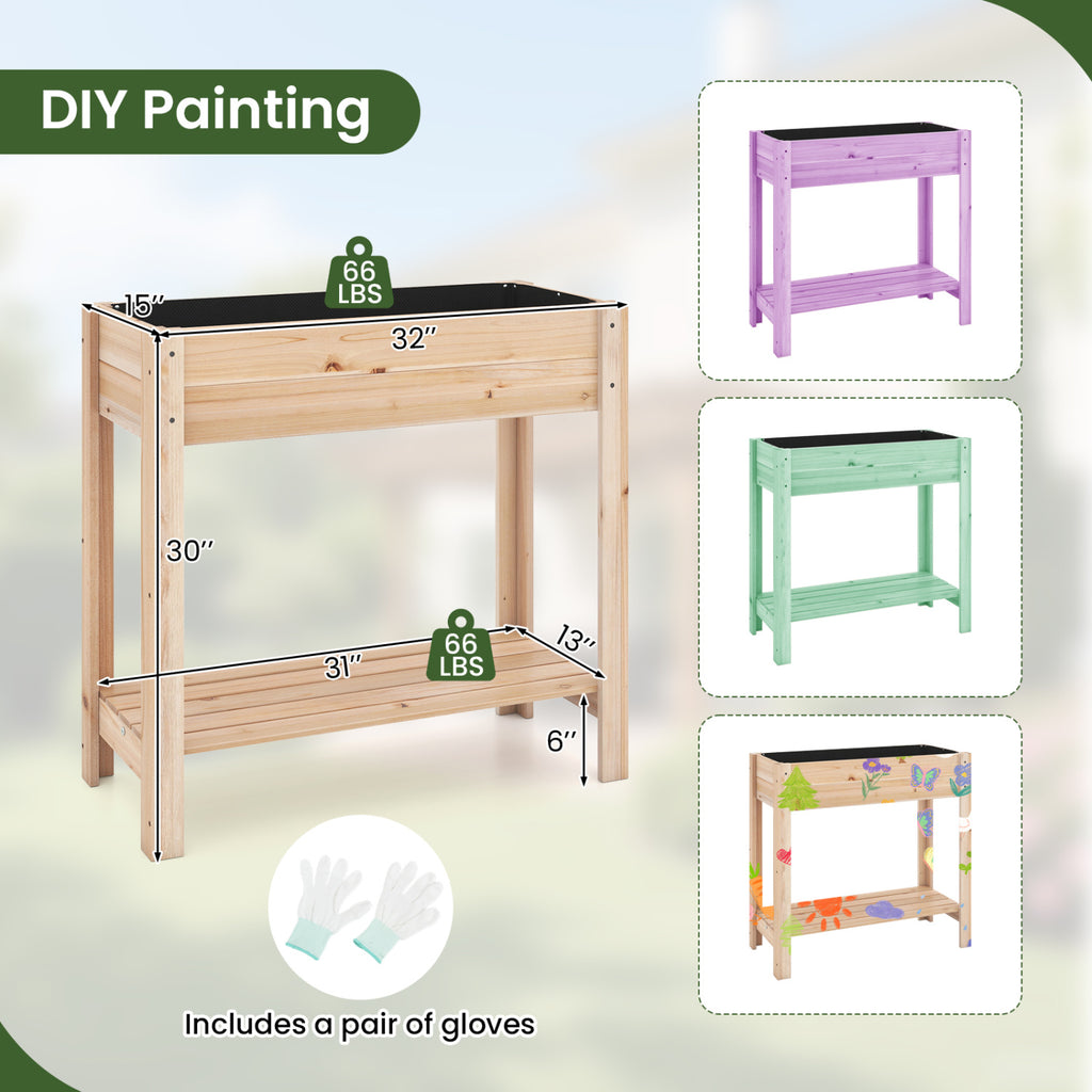 Wooden Raised Garden Bed with Legs and Storage Shelf - 30 Inches