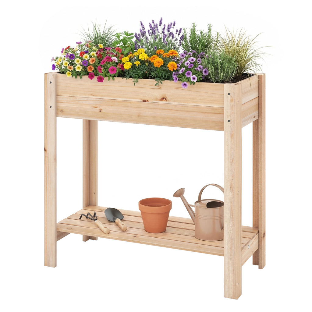 Wooden Raised Garden Bed with Legs and Storage Shelf - 30 Inches