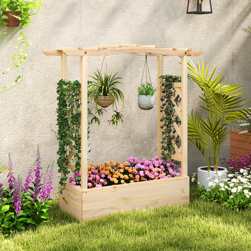 Wooden Raised Garden Bed Planter Box with Trellis – 44 x 14 x 45 inch