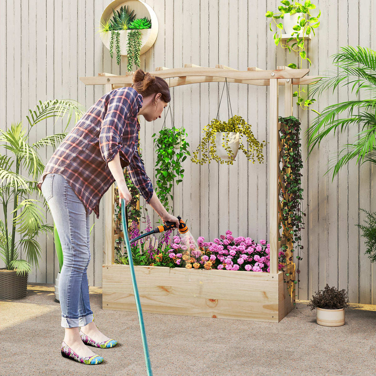 Wooden Raised Garden Bed Planter Box with Trellis – 44 x 14 x 45 inch
