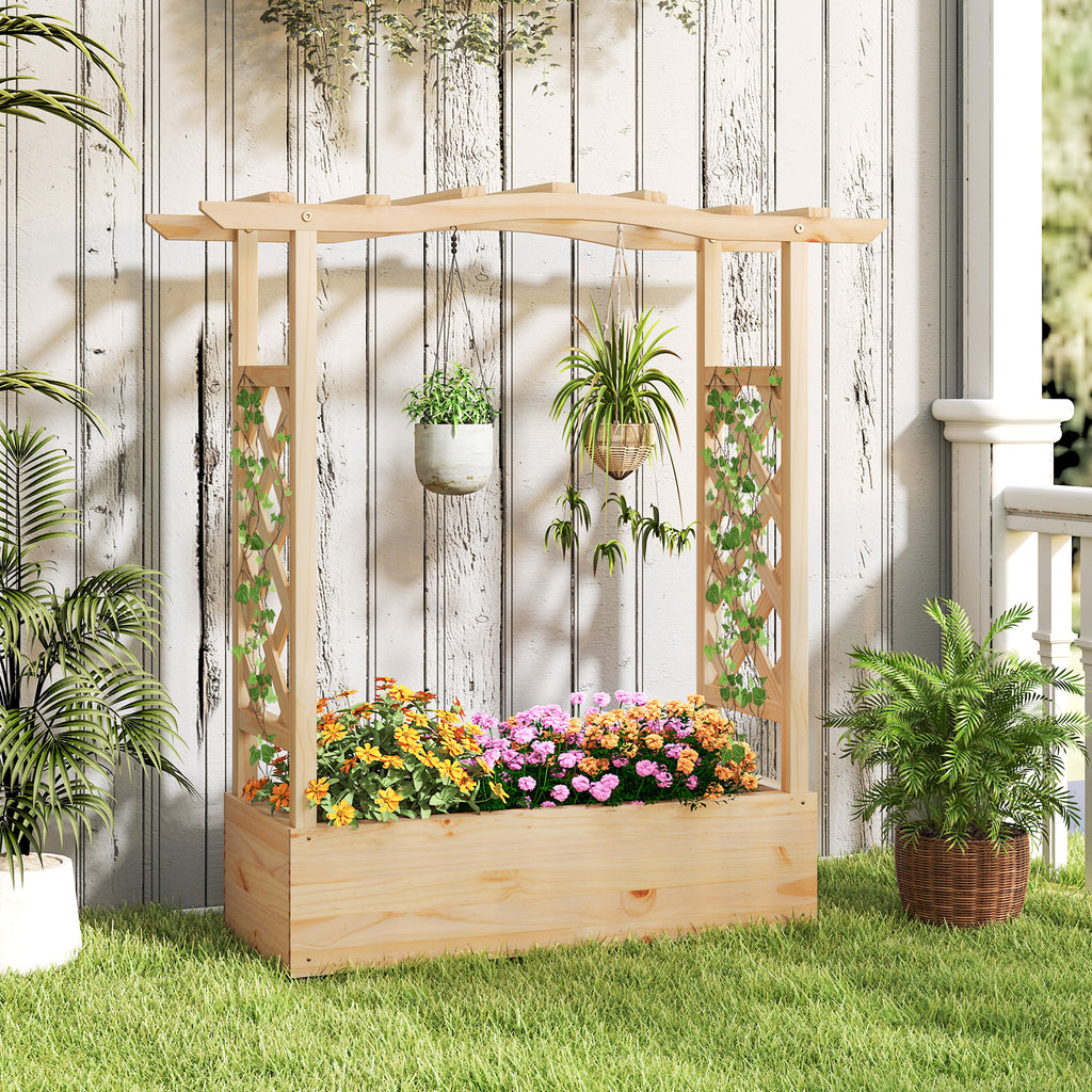 Wooden Raised Garden Bed Planter Box with Trellis – 44 x 14 x 45 inch