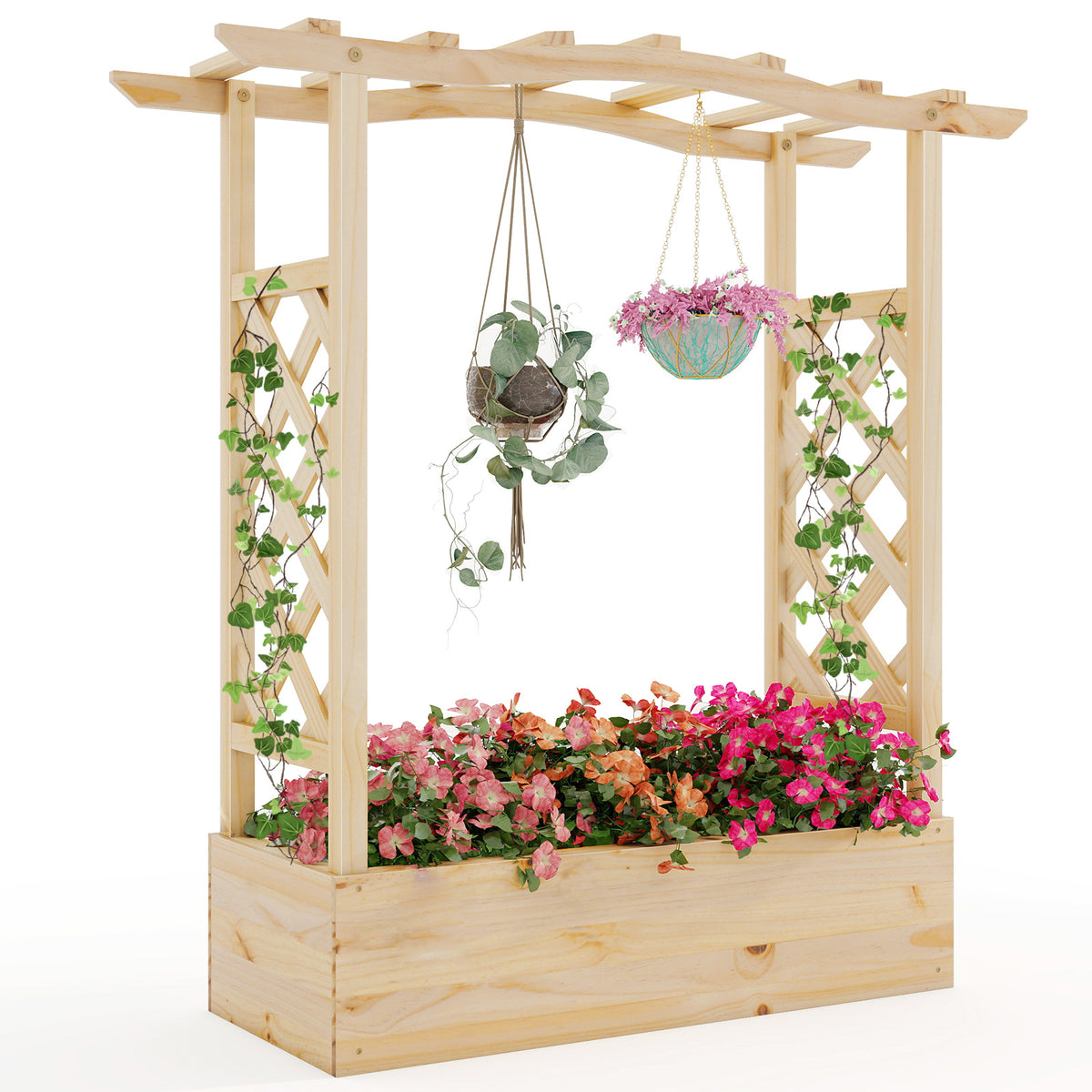 Wooden Raised Garden Bed Planter Box with Trellis – 44 x 14 x 45 inch