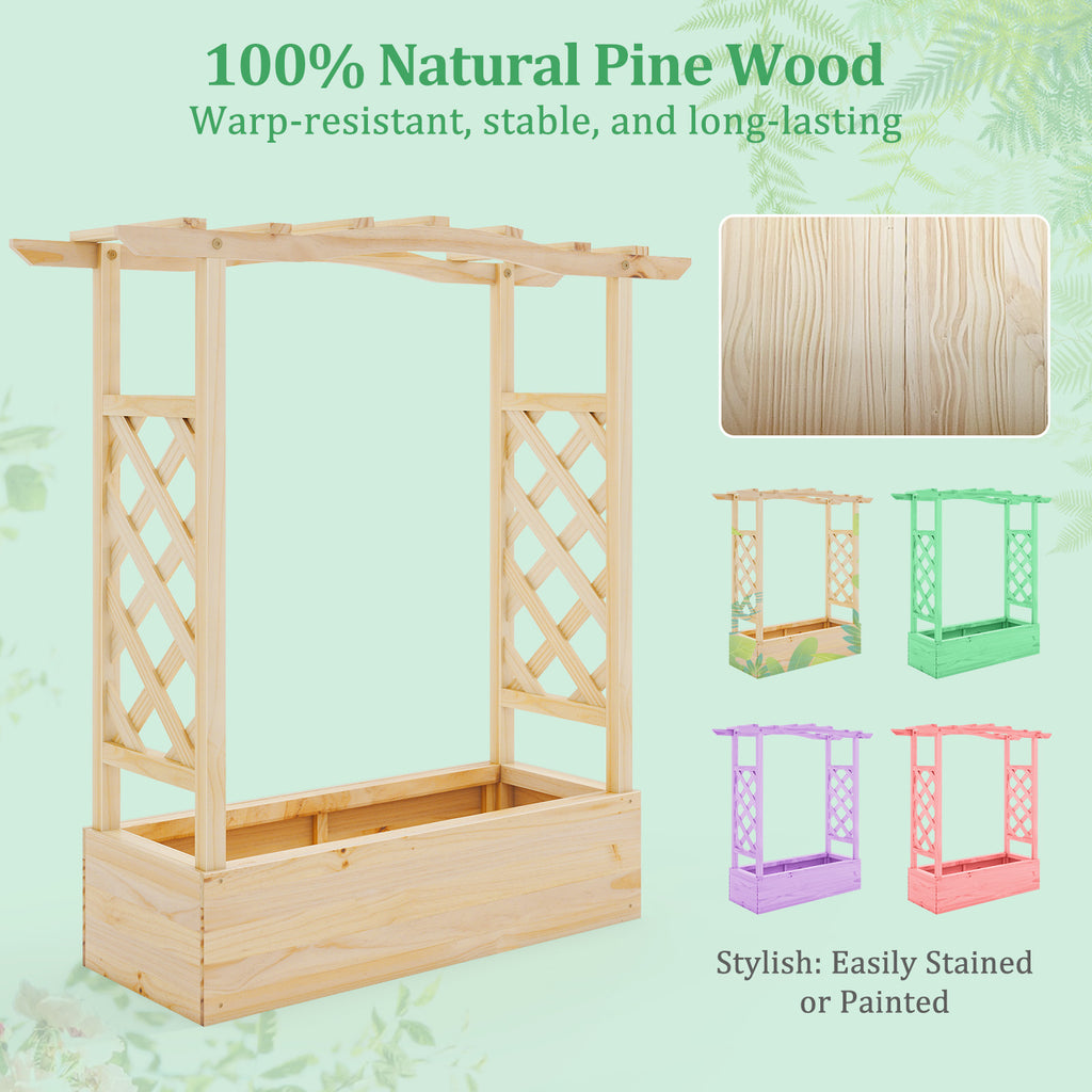 Wooden Raised Garden Bed Planter Box with Trellis – 44 x 14 x 45 inch