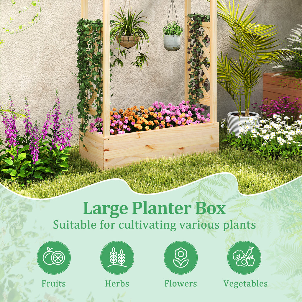 Wooden Raised Garden Bed Planter Box with Trellis – 44 x 14 x 45 inch