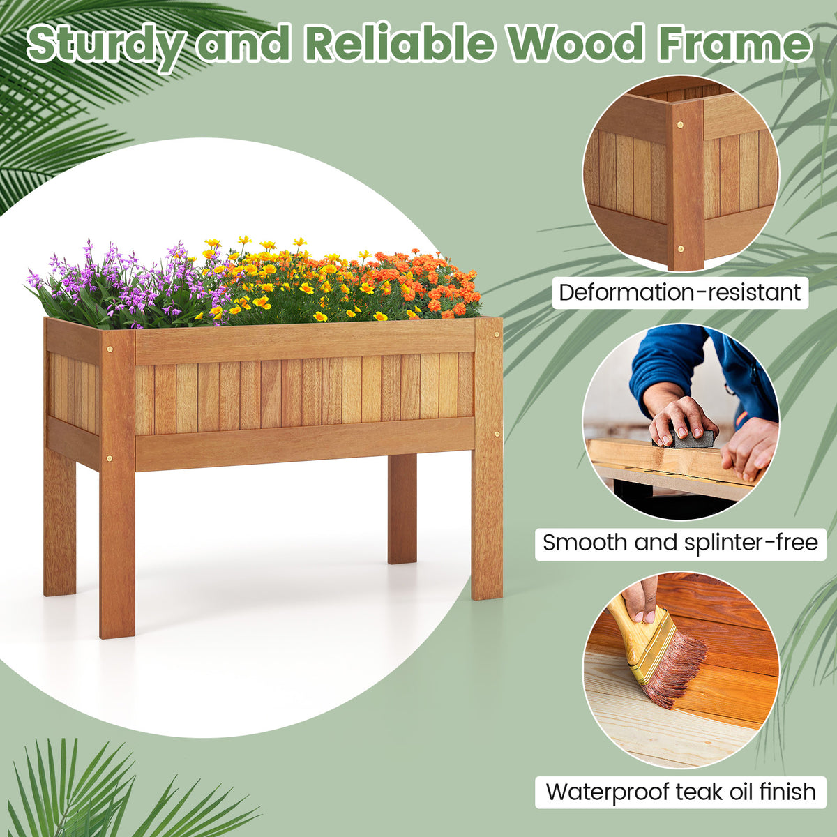 Wooden Raised Garden Bed Elevated Planter Box with Legs