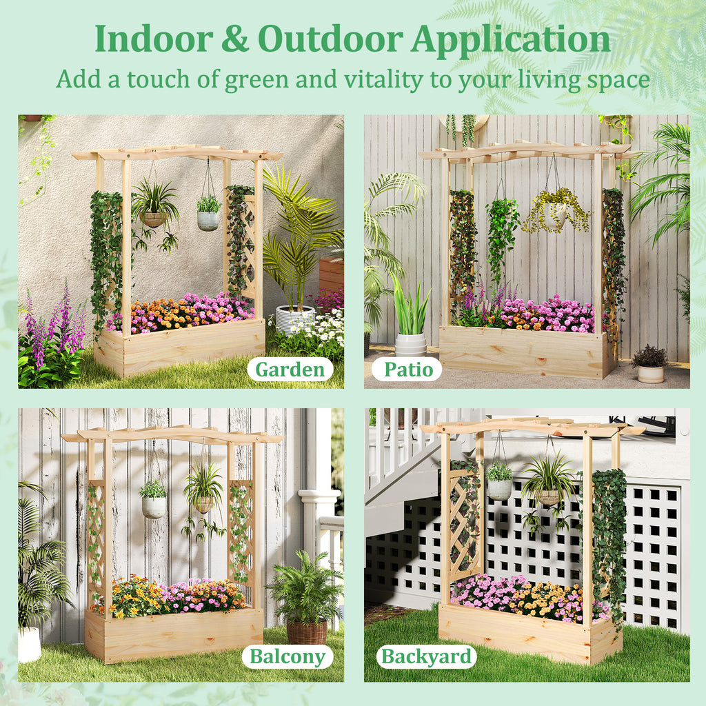 Wooden Raised Garden Bed Planter Box with Trellis – 44 x 14 x 45 inch