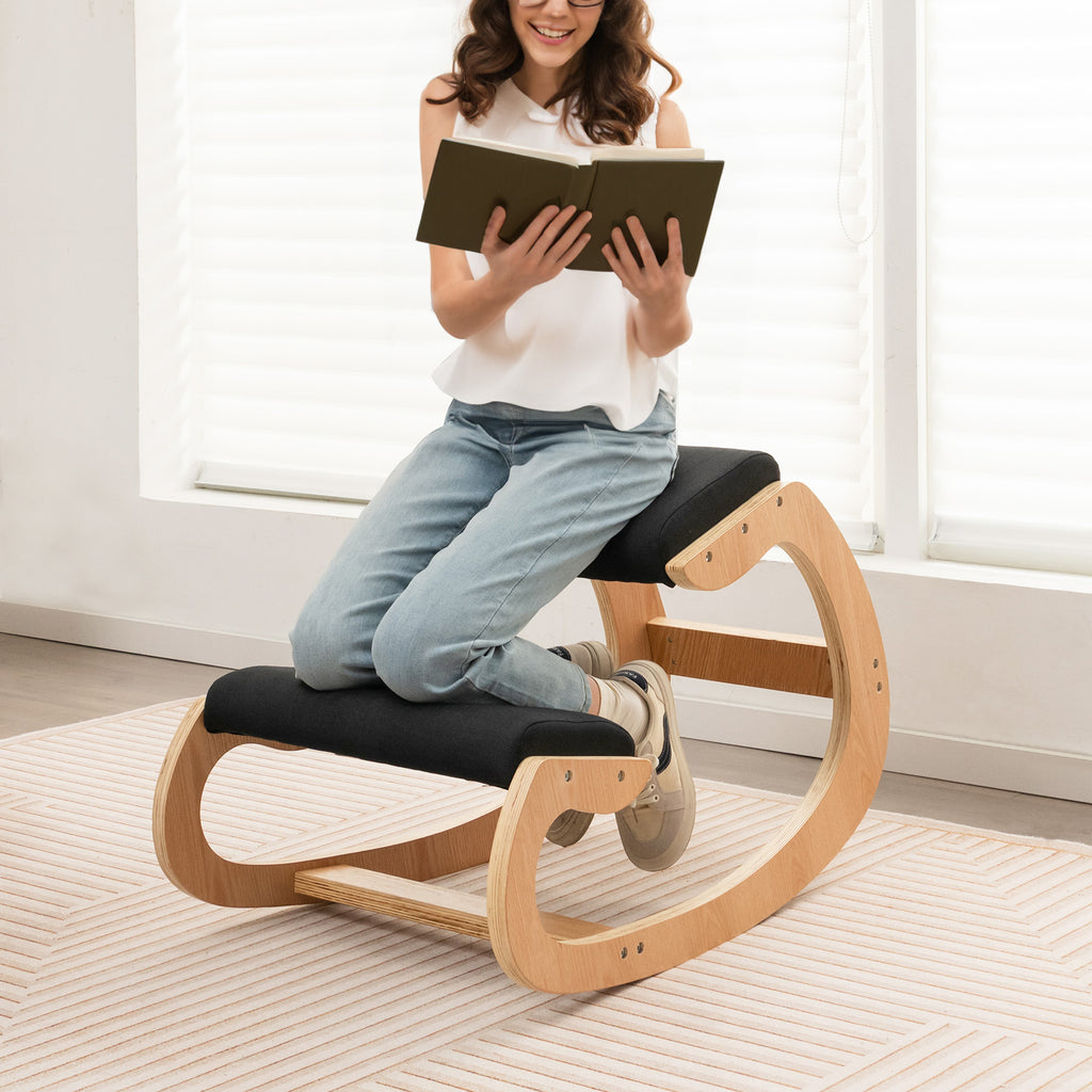 Wooden Rocking Chair with Padded Seat Cushion - 34" x 21.5" x 22"