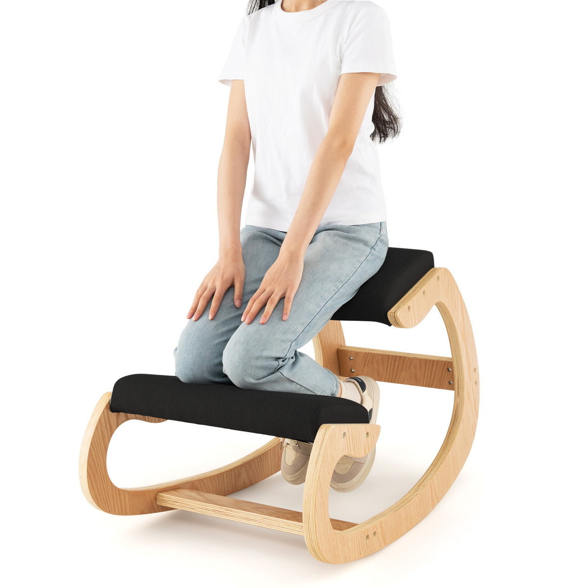 Wooden Rocking Chair with Padded Seat Cushion - 34" x 21.5" x 22"