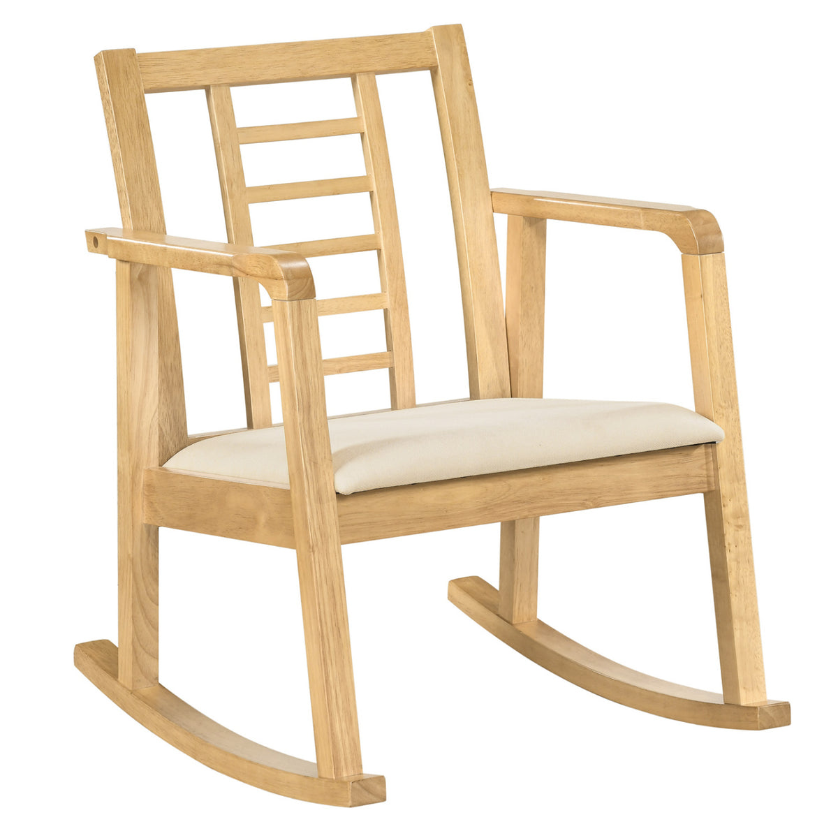 Wooden Rocking Chair with Upholstered Seat and Ladder Back for Living