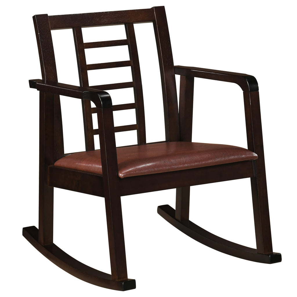 Wooden Rocking Chair with Upholstered Seat and Ladder Back for Living