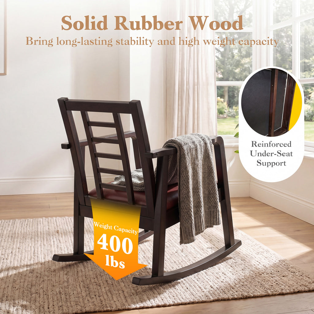 Wooden Rocking Chair with Upholstered Seat and Ladder Back for Living