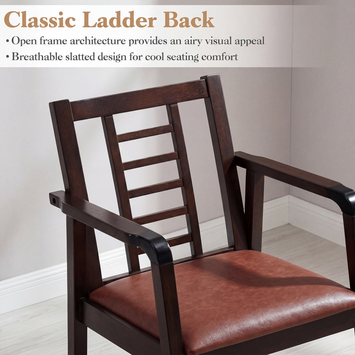 Wooden Rocking Chair with Upholstered Seat and Ladder Back for Living