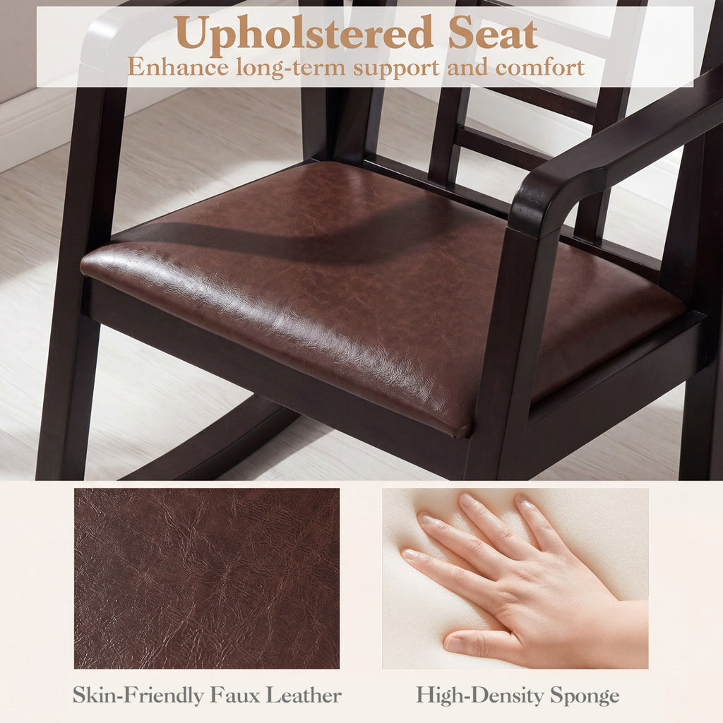 Wooden Rocking Chair with Upholstered Seat and Ladder Back for Living