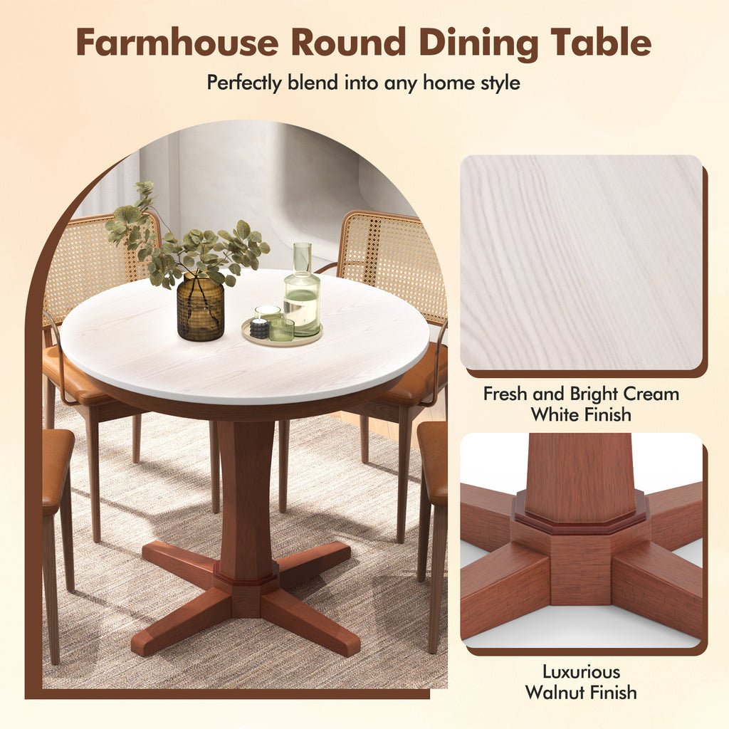 35-Inch Round Dining Table with Pedestal Base - White
