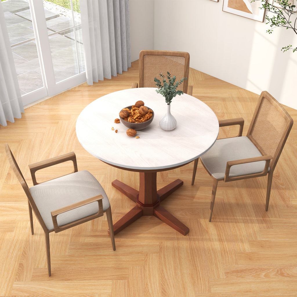 35-Inch Round Dining Table with Pedestal Base - White