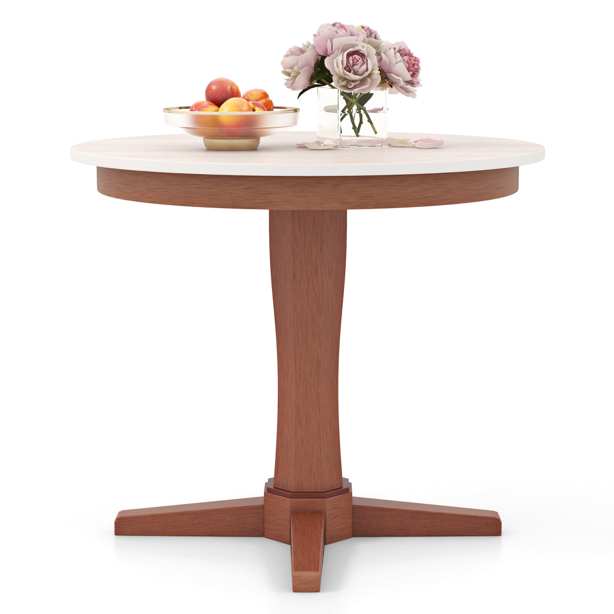 35-Inch Round Dining Table with Pedestal Base - White