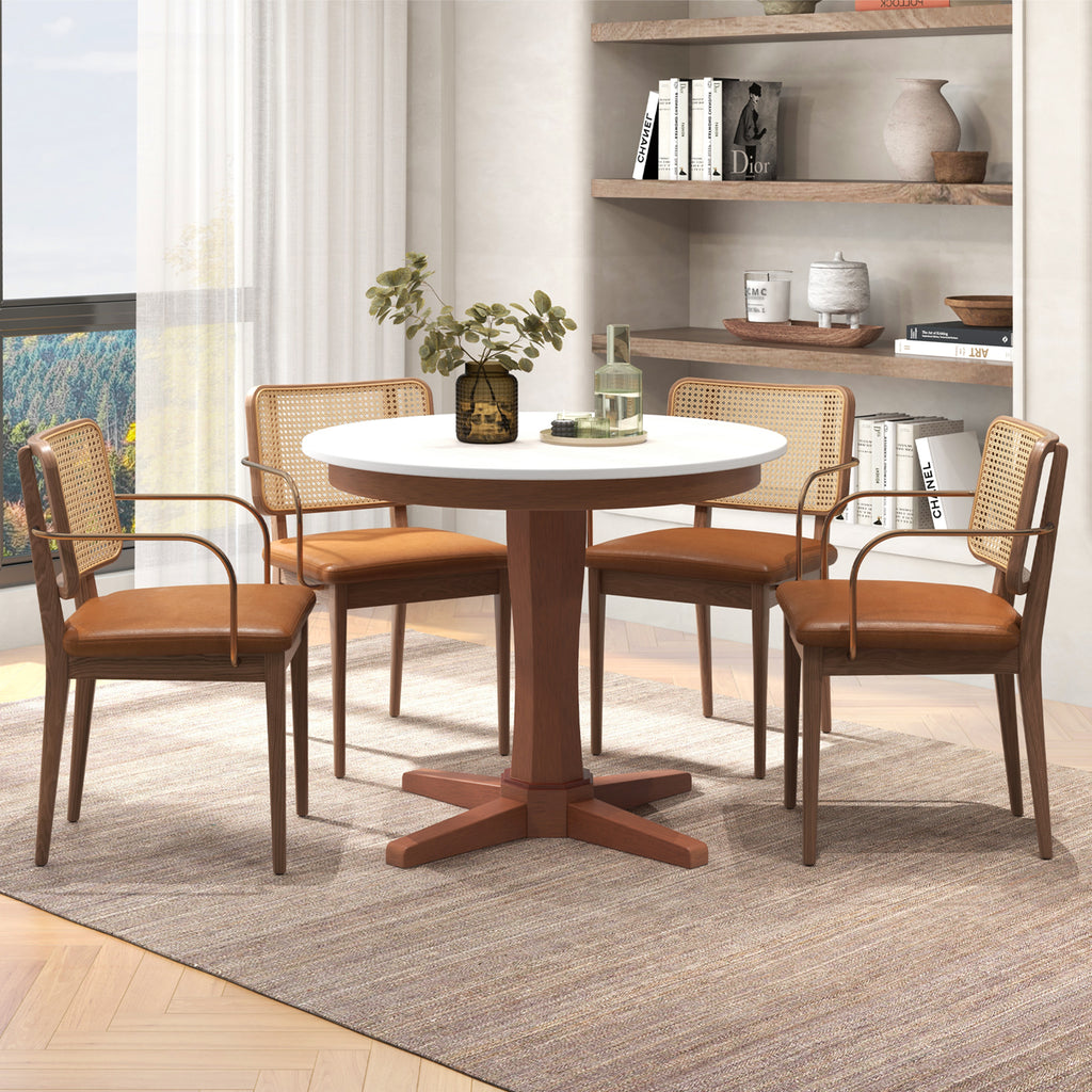 35-Inch Round Dining Table with Pedestal Base - White