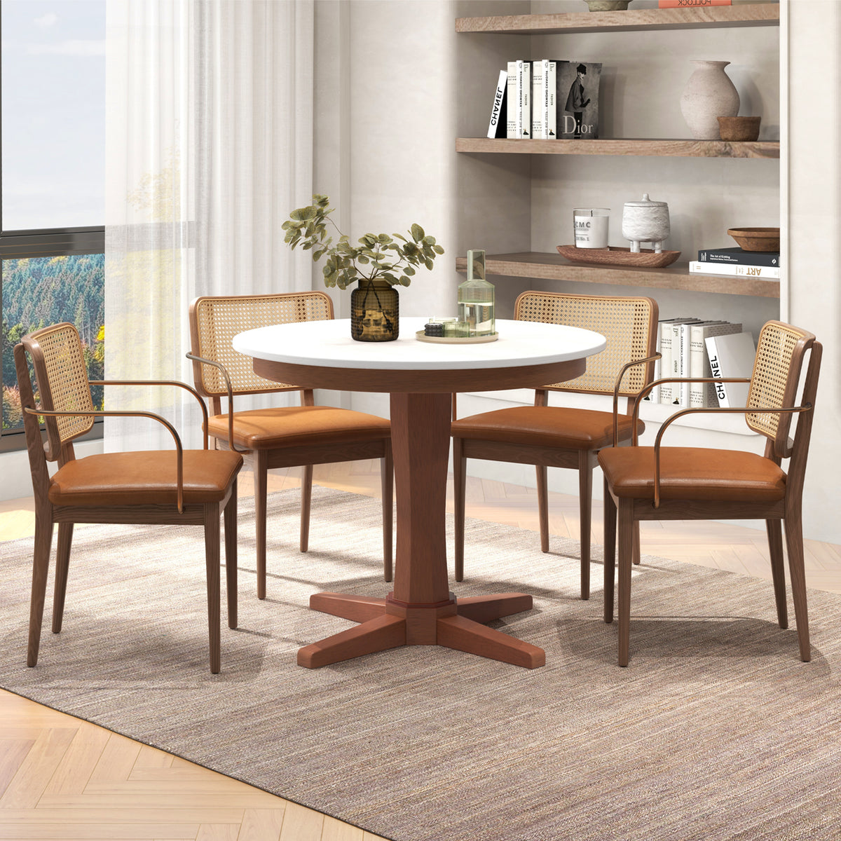 35-Inch Round Dining Table with Pedestal Base - White