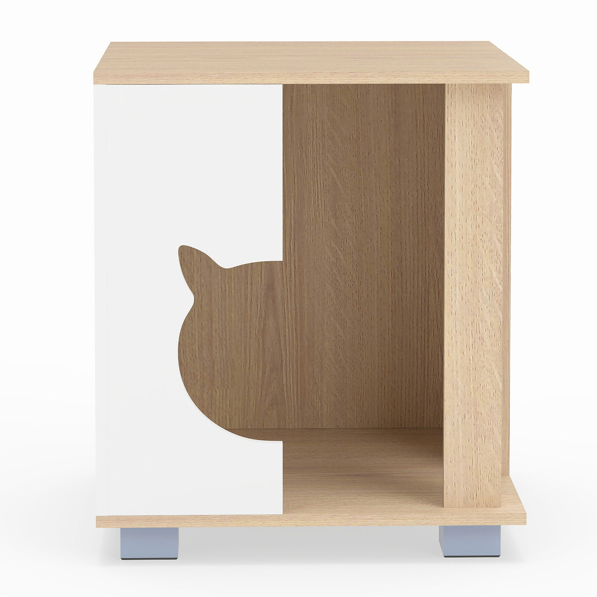 Wooden Semi-Enclosed Cat Condo with Kitty Head Entry & Metal Legs - Natural Variation