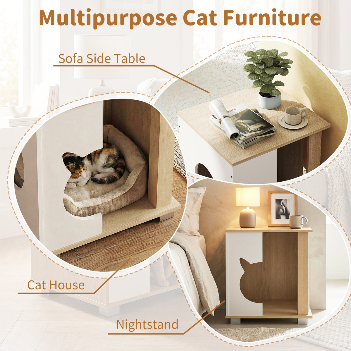 Wooden Semi-Enclosed Cat Condo with Kitty Head Entry & Metal Legs - Natural Variation