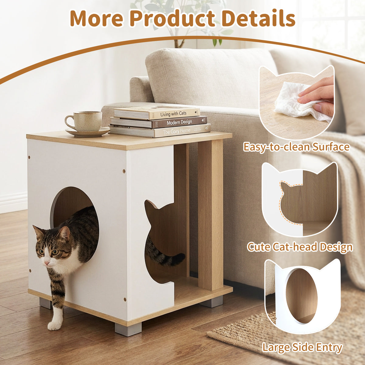 Wooden Semi-Enclosed Cat Condo with Kitty Head Entry & Metal Legs - Natural Variation