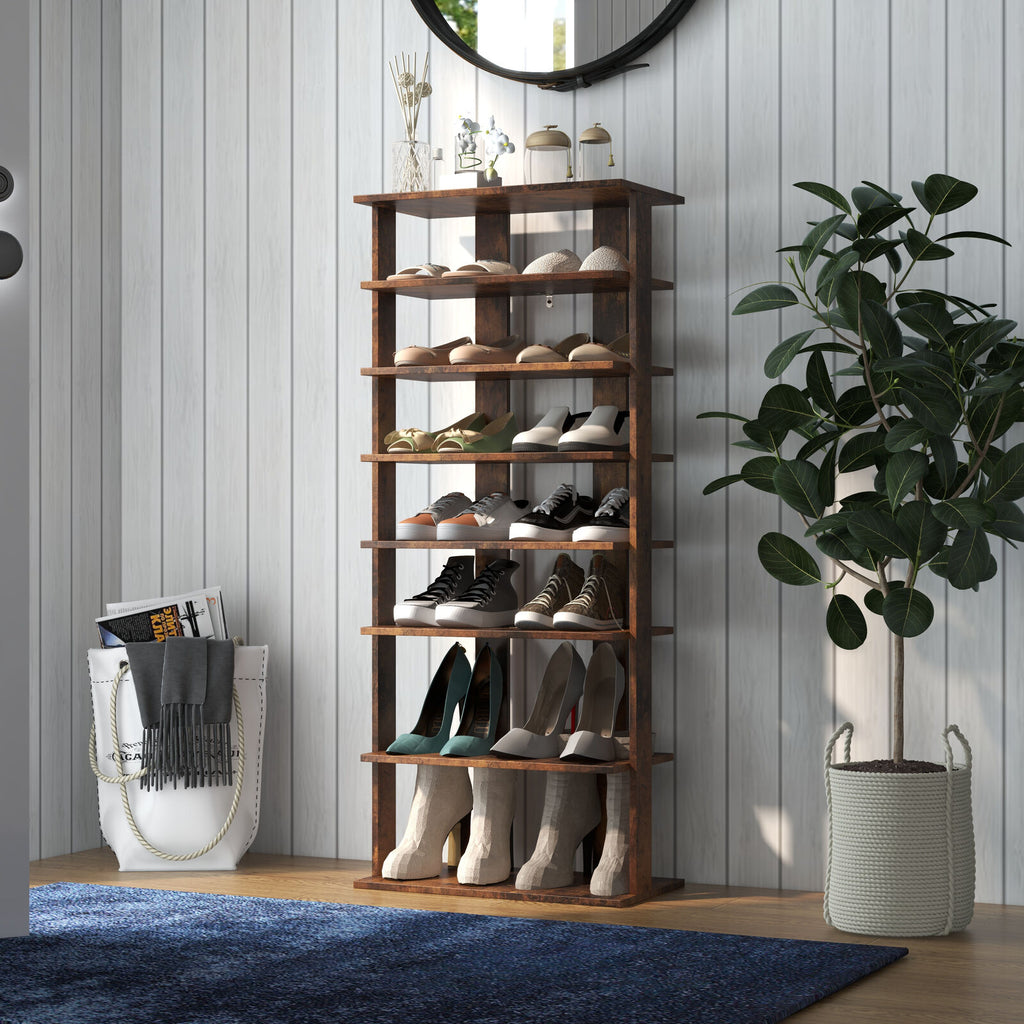 7-Tier Vertical Shoe Rack, Rustic Brown