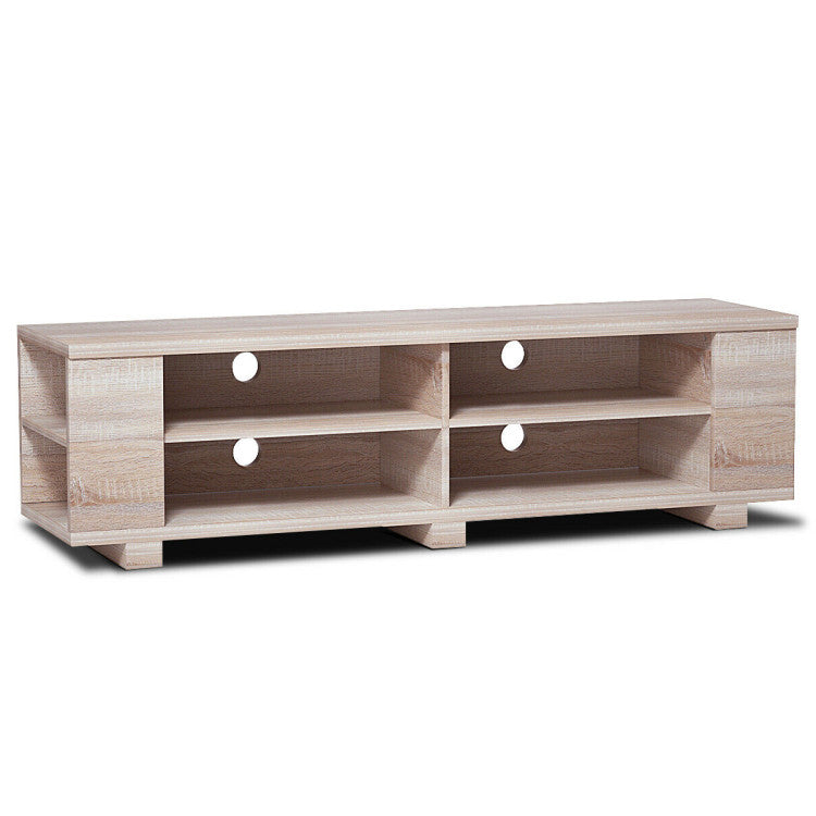 Wooden TV Stand with 8 Open Shelves for 65-Inch TVs - Walnut