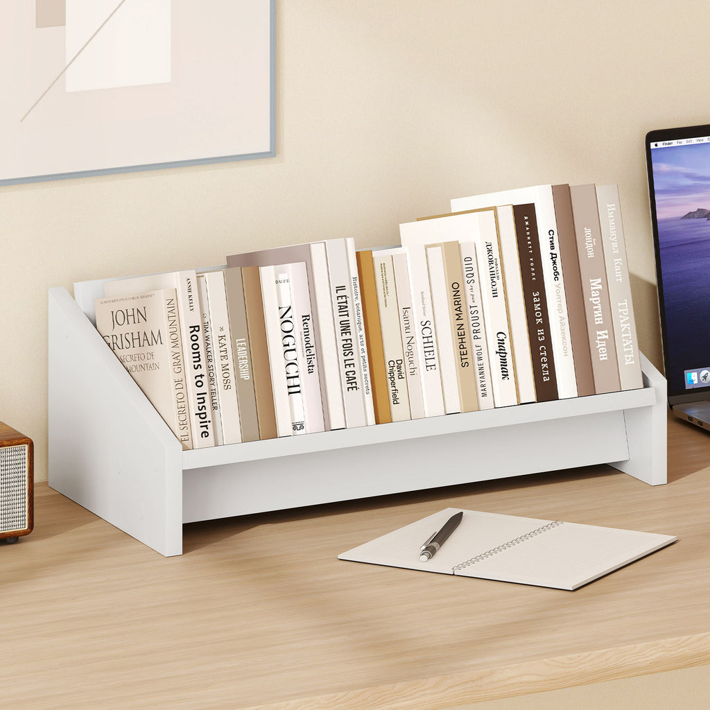 Wooden Tilting Bookcase Small Desktop Bookshelf Organizer for