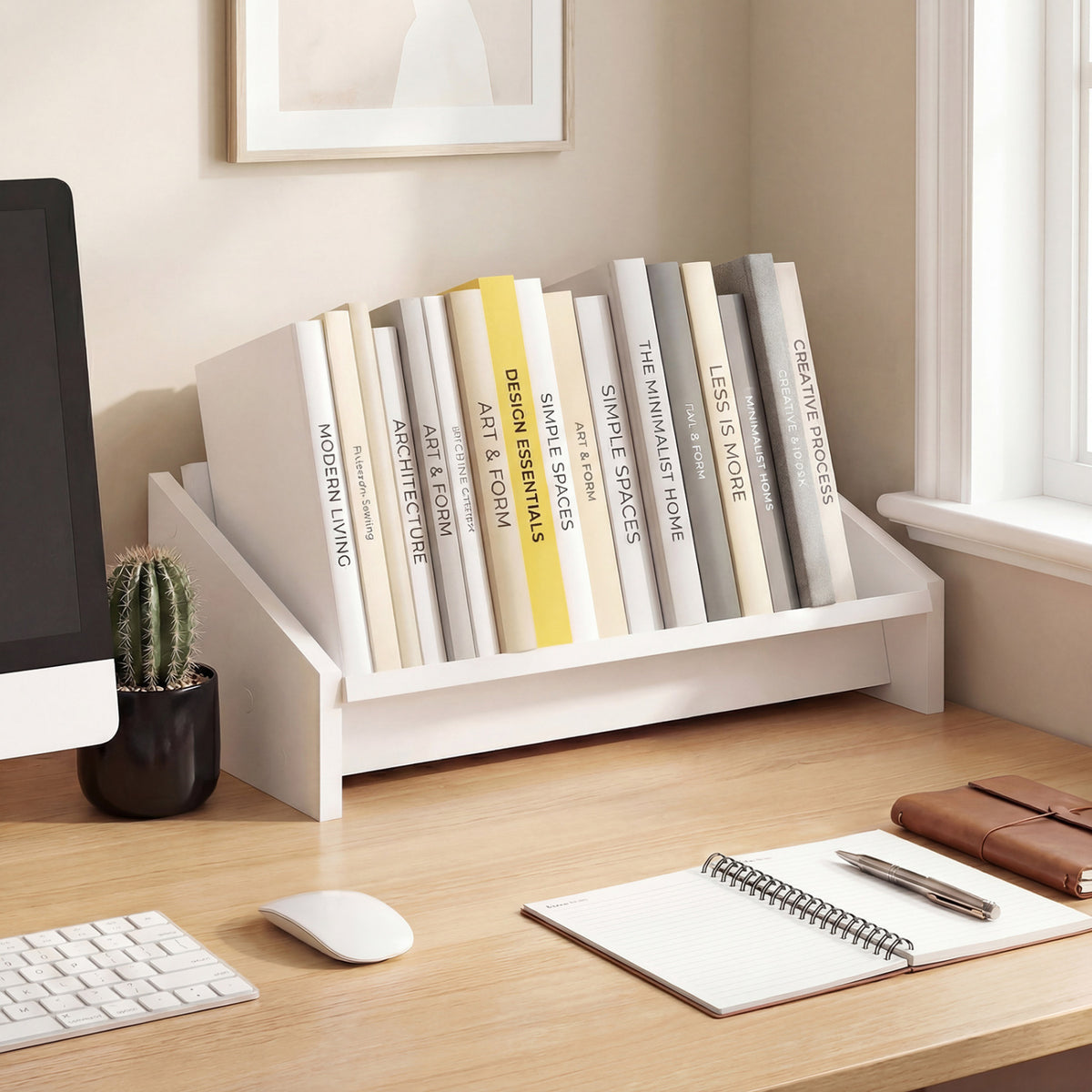 Wooden Tilting Bookcase Small Desktop Bookshelf Organizer for
