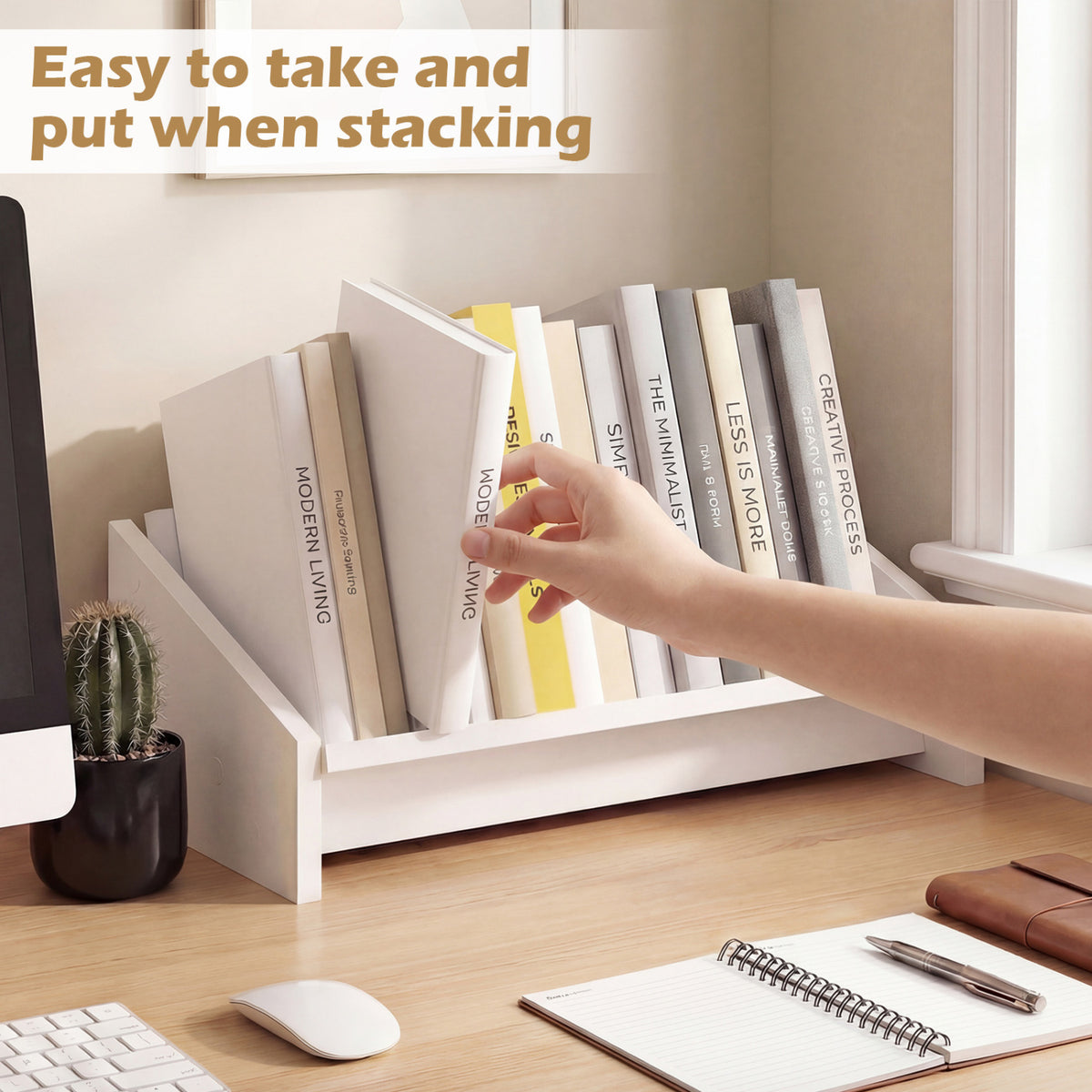 Wooden Tilting Bookcase Small Desktop Bookshelf Organizer for