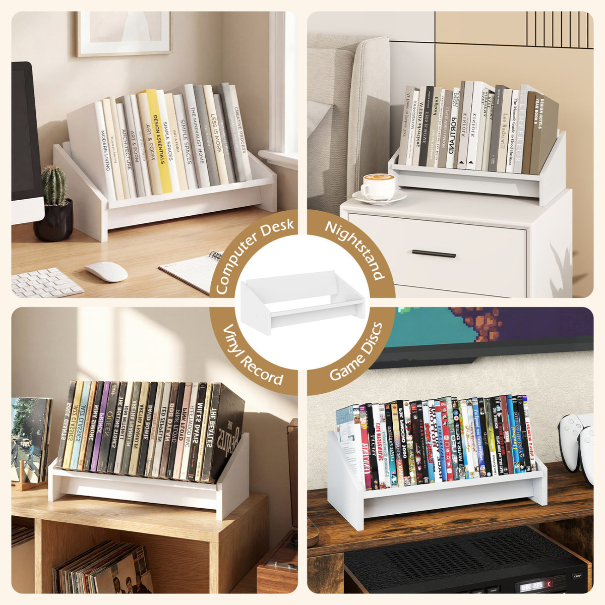 Wooden Tilting Bookcase Small Desktop Bookshelf Organizer for