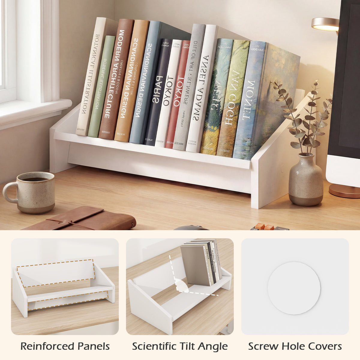 Wooden Tilting Bookcase Small Desktop Bookshelf Organizer for
