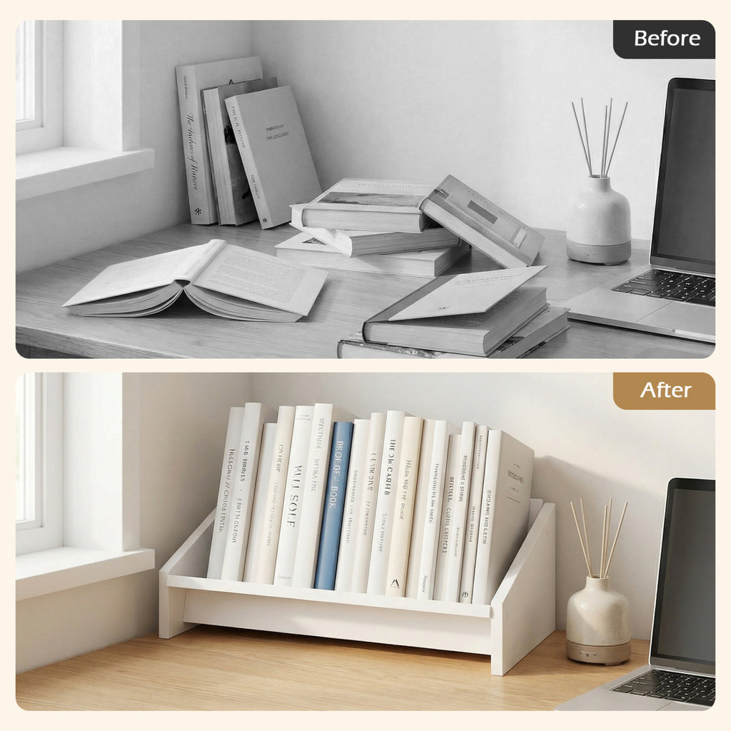 Wooden Tilting Bookcase Small Desktop Bookshelf Organizer for