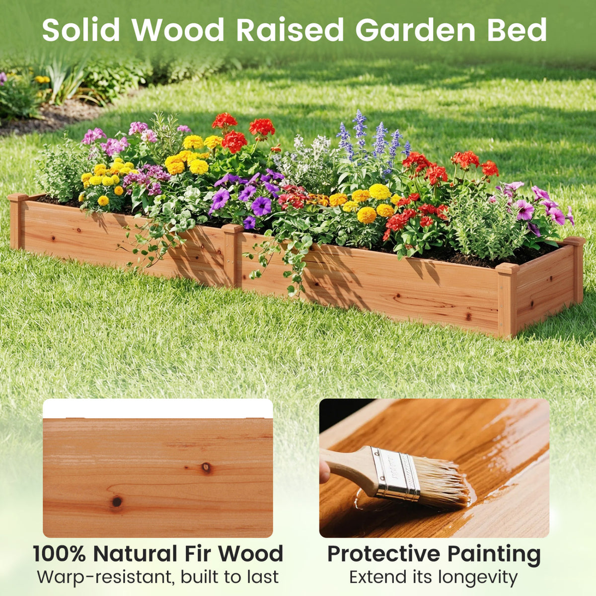 Wooden Vegetable Raised Garden Bed for Backyard Balcony Patio