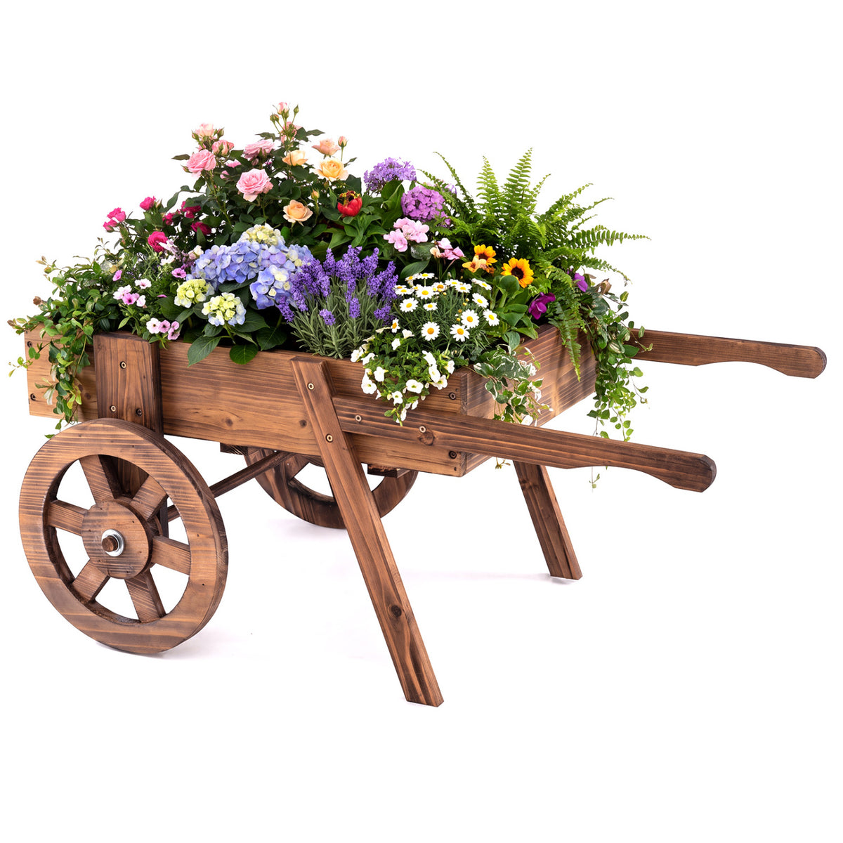 Wooden Wagon Planter with Wheels for Indoor and Outdoor Use