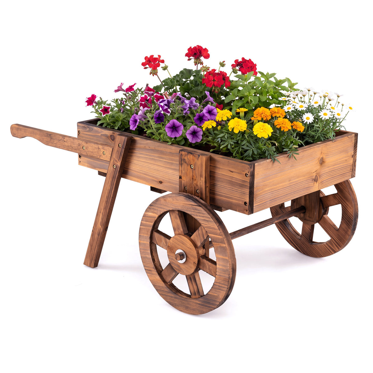 Wooden Wagon Planter with Wheels for Indoor and Outdoor Use