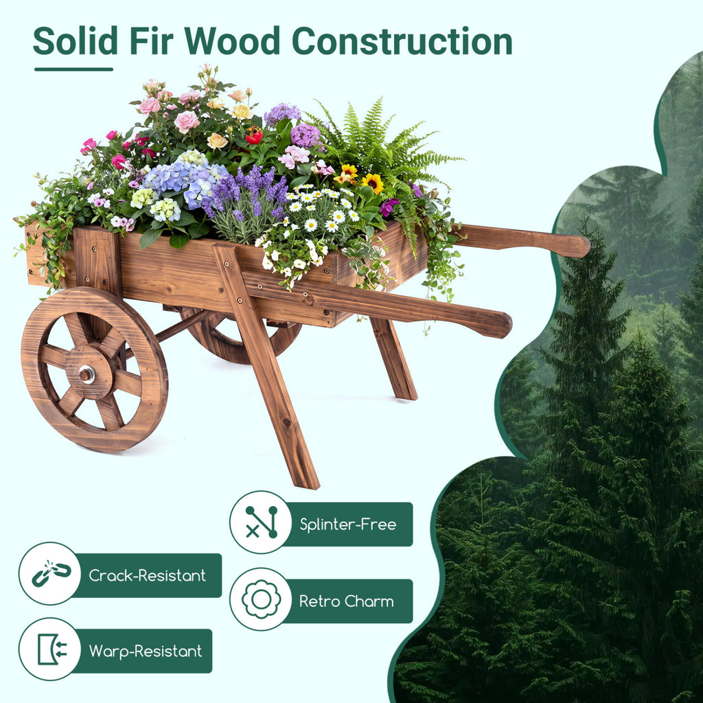Wooden Wagon Planter with Wheels for Indoor and Outdoor Use