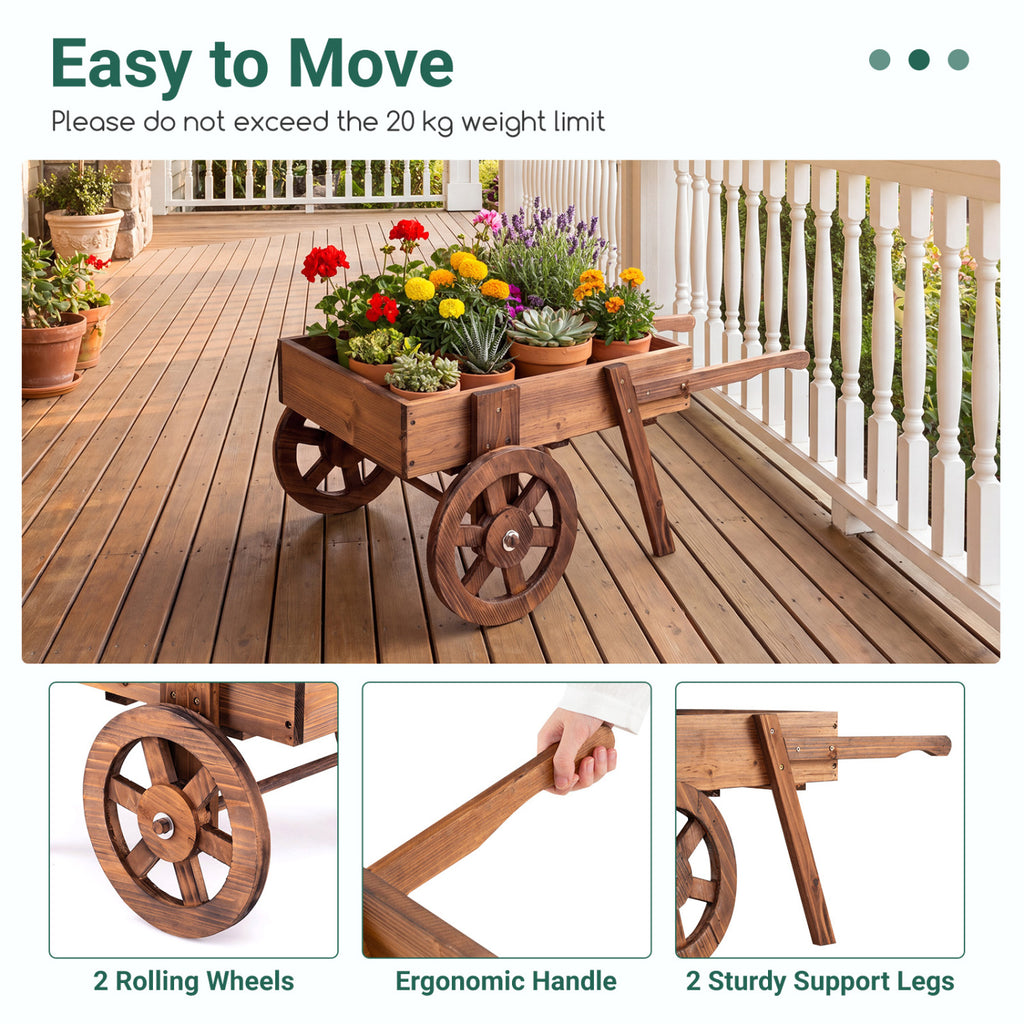 Wooden Wagon Planter with Wheels for Indoor and Outdoor Use