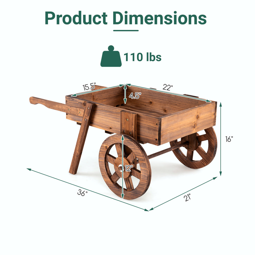 Wooden Wagon Planter with Wheels for Indoor and Outdoor Use