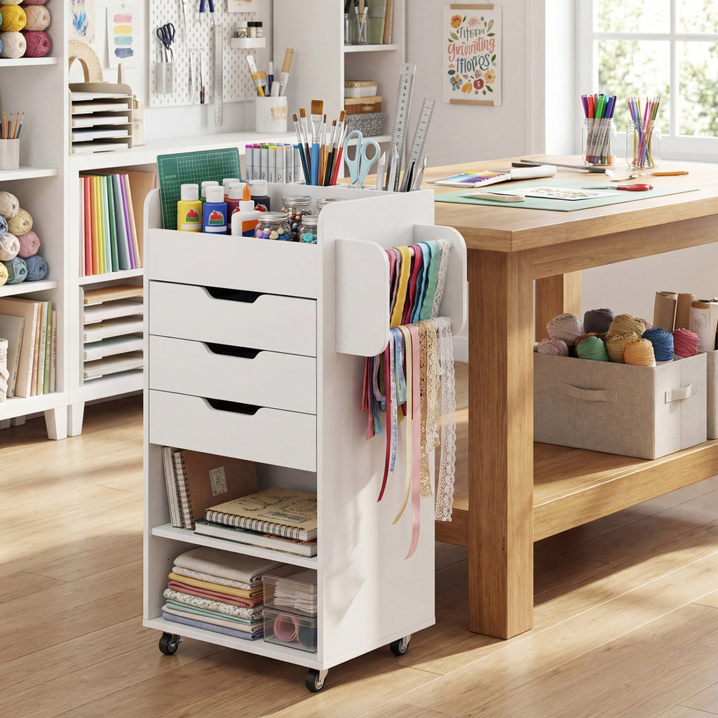 Wrapping Paper Storage Cart with 3 Drawers – Rustic Brown