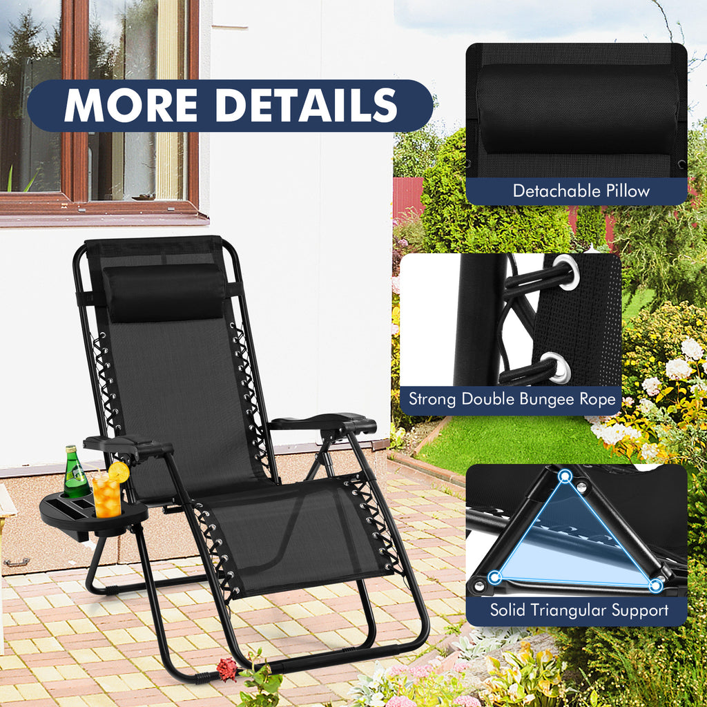 Outdoor Folding Zero Gravity Reclining Lounge Chair - Black