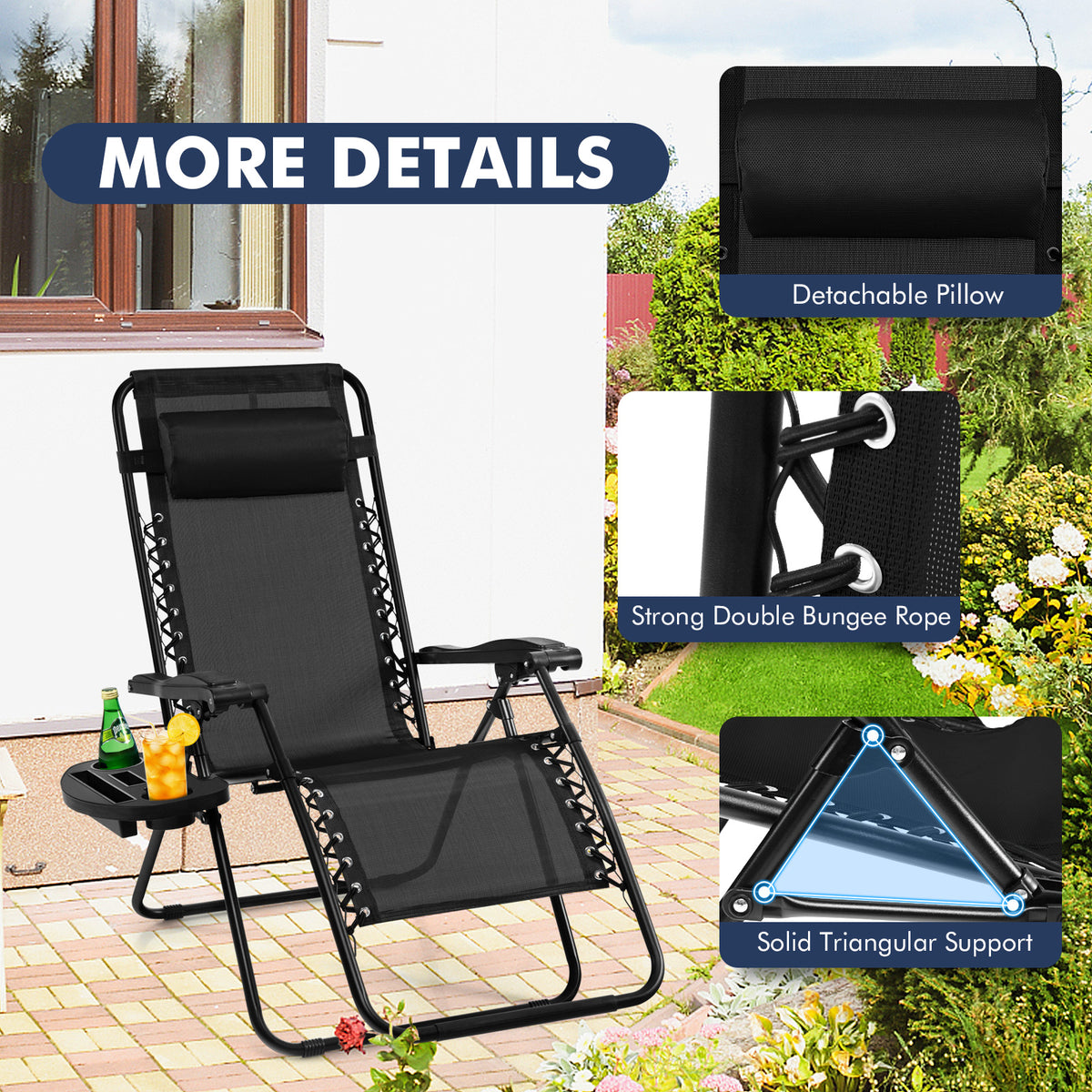 Outdoor Folding Zero Gravity Reclining Lounge Chair - Black