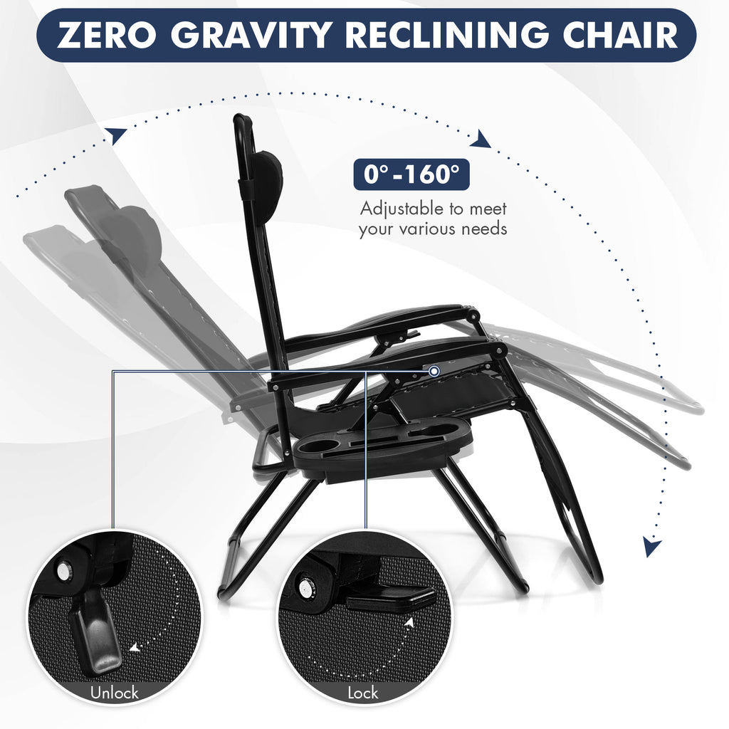 Outdoor Folding Zero Gravity Reclining Lounge Chair - Black