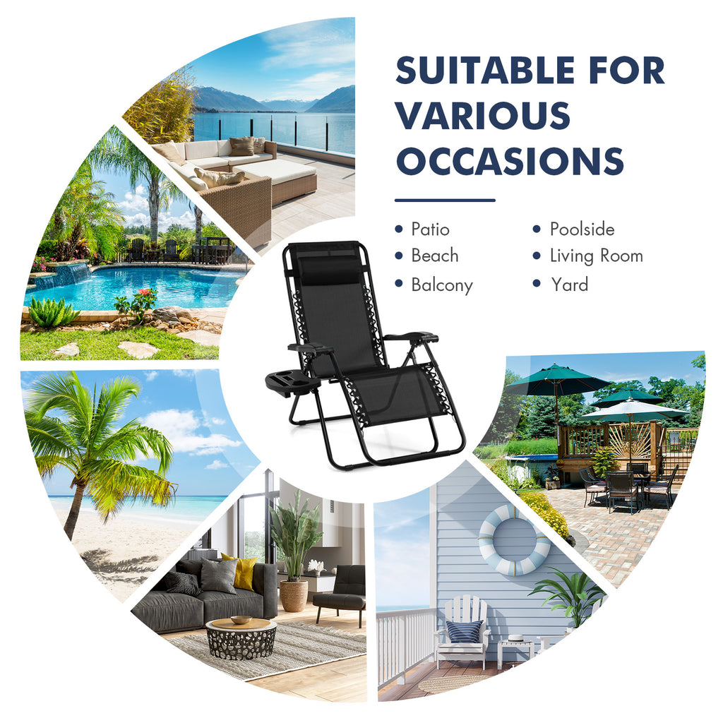 Outdoor Folding Zero Gravity Reclining Lounge Chair - Black