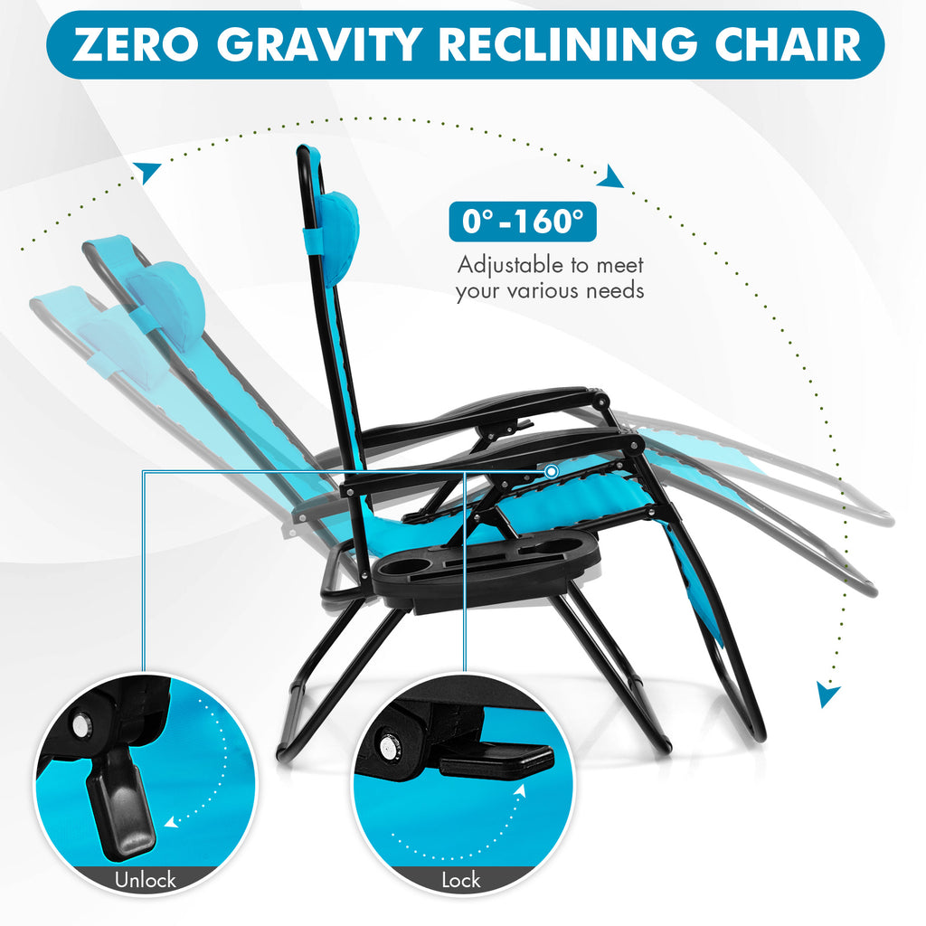 Outdoor Folding Zero Gravity Reclining Lounge Chair - Light Blue
