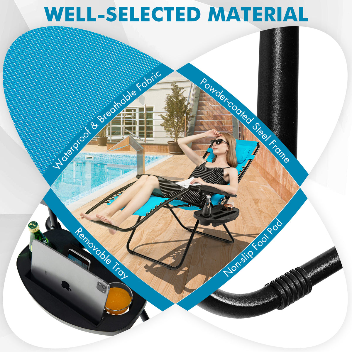 Outdoor Folding Zero Gravity Reclining Lounge Chair - Light Blue