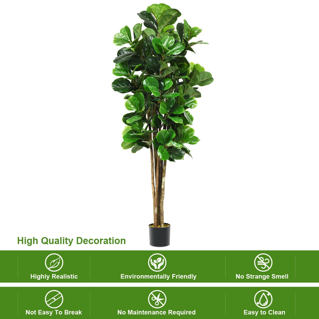 Artificial Indoor-Outdoor Fiddle Leaf Fig Tree - 71 Inch with Realistic Trunks and Leaves